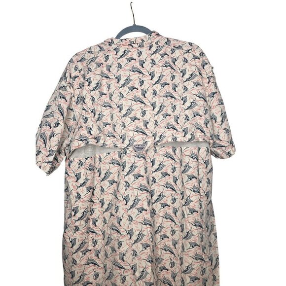 Columbia Shirt Mens XXL 2XL White Geometric PFG Fish Fishing Button Up Collared - Picture 15 of 16